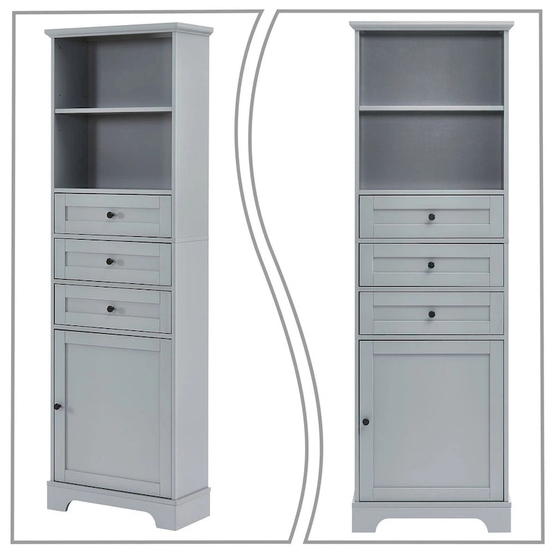 Classic Bathroom Storage Cabinet with an Open Shelf, 3 Drawers and a Cabinet