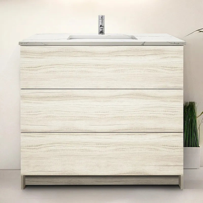 Element Standing 36 in x W x 22 in D x 35 in H Bathroom Vanity in Ebony with Galaxy Grey Quartz Top