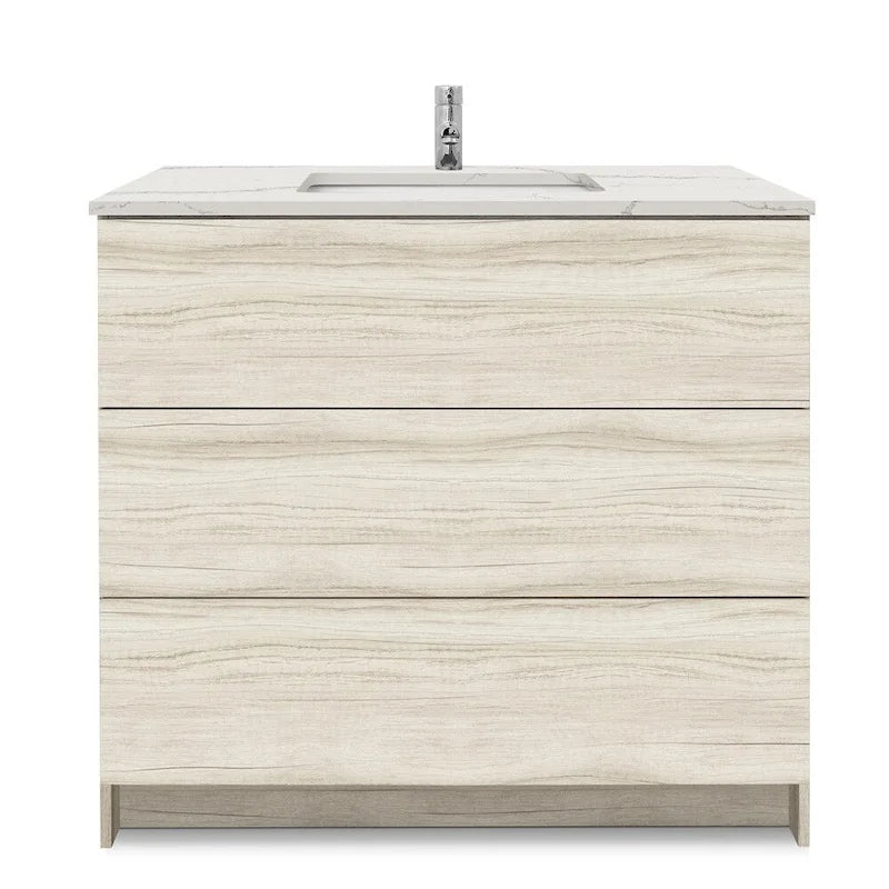 Element Standing 36 in x W x 22 in D x 35 in H Bathroom Vanity in Ebony with Galaxy Grey Quartz Top