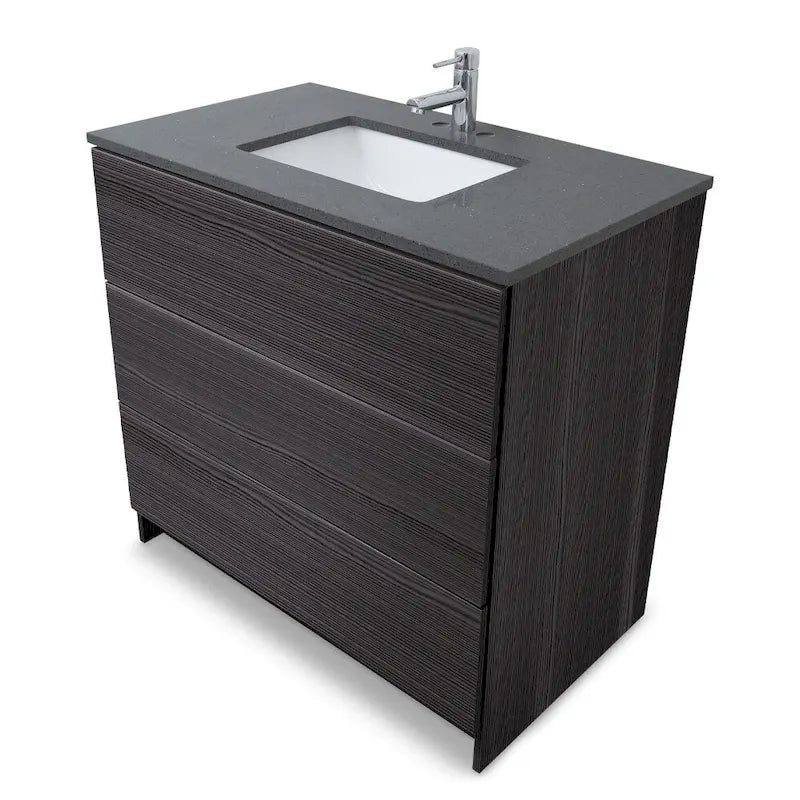 Element Standing 36 in x W x 22 in D x 35 in H Bathroom Vanity in Ebony with Galaxy Grey Quartz Top