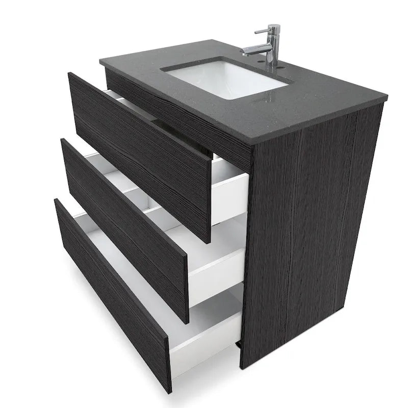 Element Standing 36 in x W x 22 in D x 35 in H Bathroom Vanity in Ebony with Galaxy Grey Quartz Top