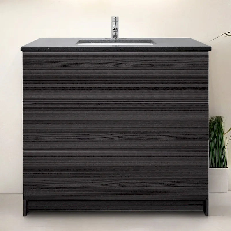 Element Standing 36 in x W x 22 in D x 35 in H Bathroom Vanity in Ebony with Galaxy Grey Quartz Top