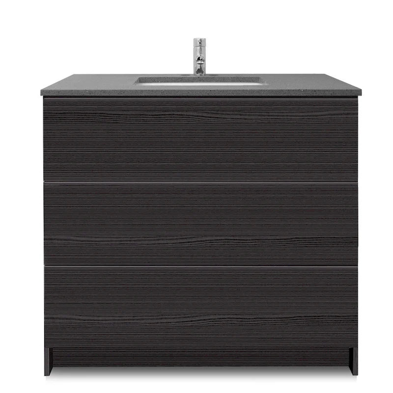Element Standing 36 in x W x 22 in D x 35 in H Bathroom Vanity in Ebony with Galaxy Grey Quartz Top