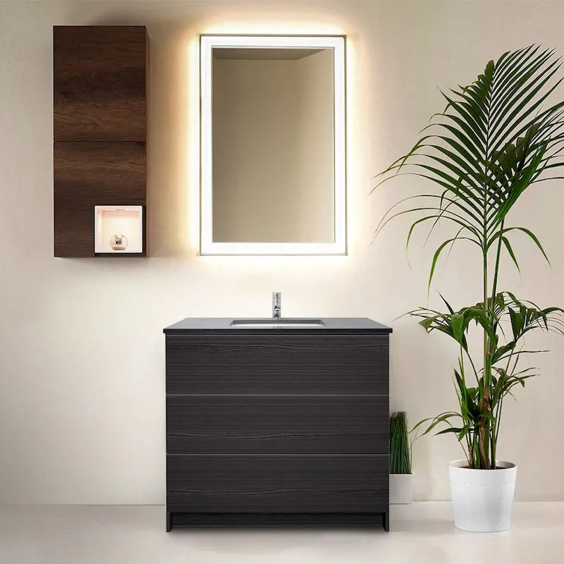 Element Standing 36 in x W x 22 in D x 35 in H Bathroom Vanity in Ebony with Galaxy Grey Quartz Top
