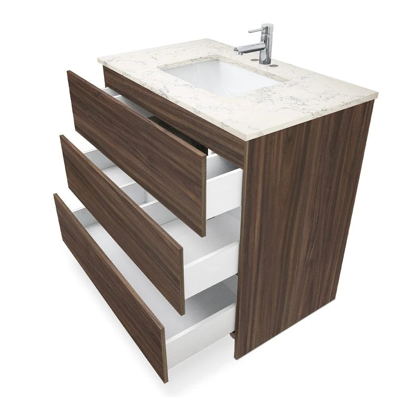 Element Standing 36 in x W x 22 in D x 35 in H Bathroom Vanity in Ebony with Galaxy Grey Quartz Top