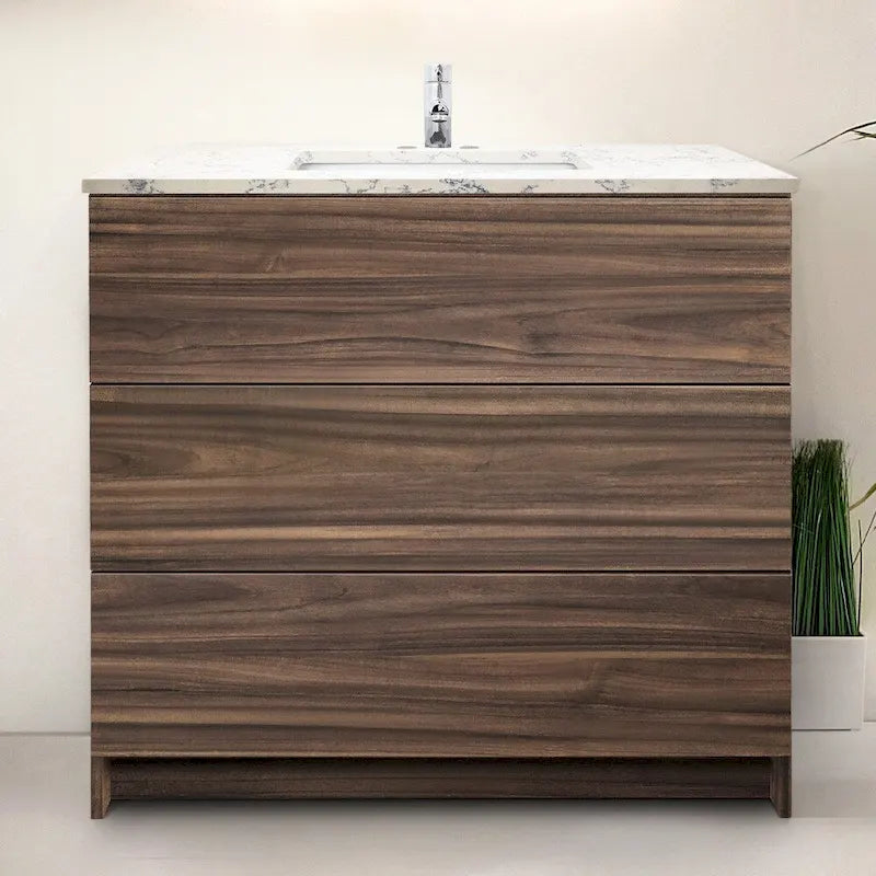 Element Standing 36 in x W x 22 in D x 35 in H Bathroom Vanity in Ebony with Galaxy Grey Quartz Top
