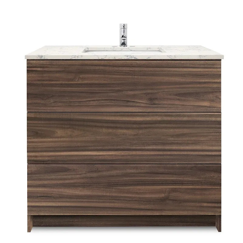 Element Standing 36 in x W x 22 in D x 35 in H Bathroom Vanity in Ebony with Galaxy Grey Quartz Top