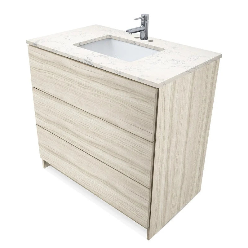 Element Standing 36 in x W x 22 in D x 35 in H Bathroom Vanity in Ebony with Galaxy Grey Quartz Top