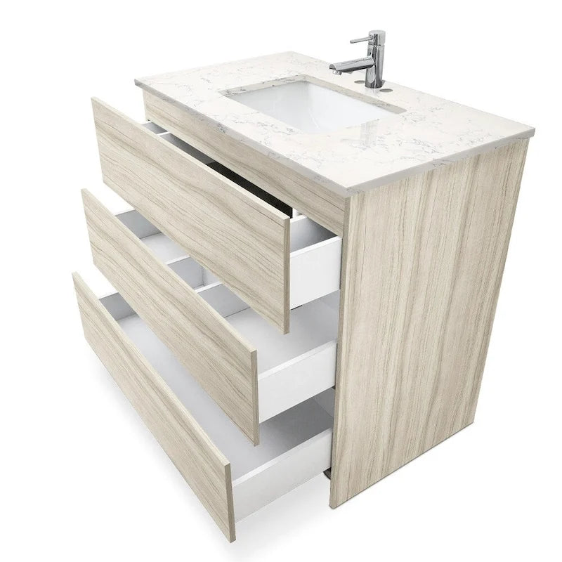 Element Standing 36 in x W x 22 in D x 35 in H Bathroom Vanity in Ebony with Galaxy Grey Quartz Top
