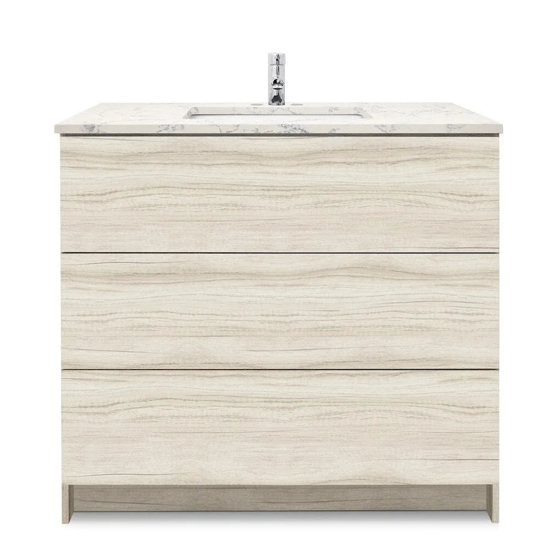 Element Standing 36 in x W x 22 in D x 35 in H Bathroom Vanity in Ebony with Galaxy Grey Quartz Top