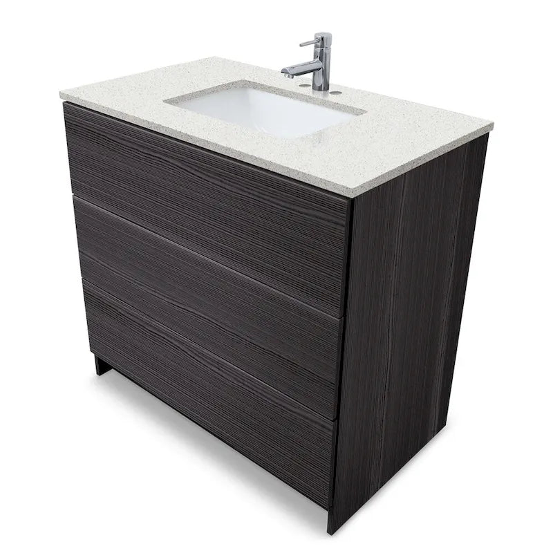 Element Standing 36 in x W x 22 in D x 35 in H Bathroom Vanity in Ebony with Galaxy Grey Quartz Top