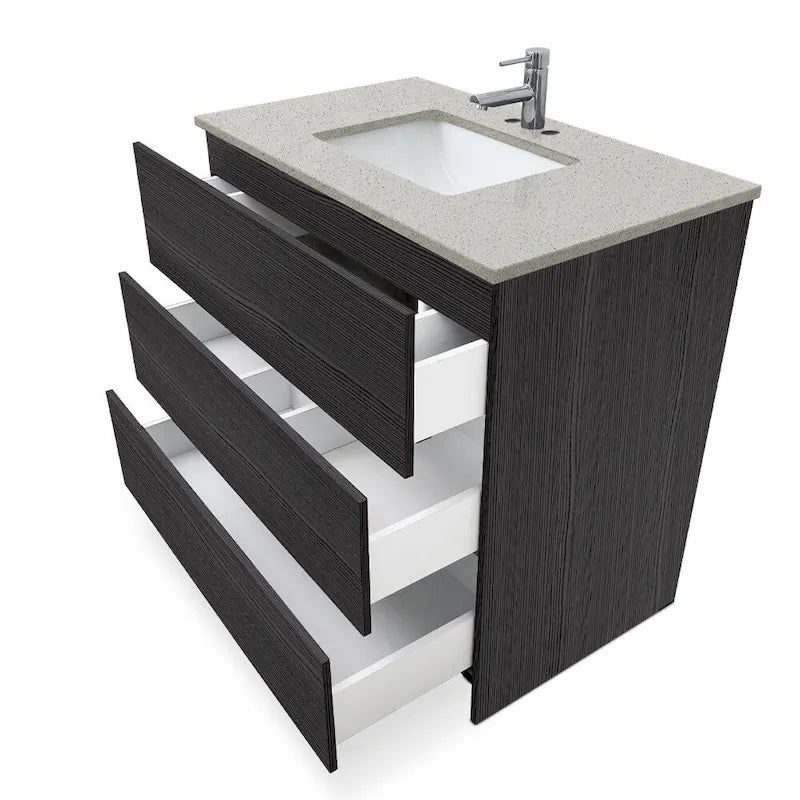 Element Standing 36 in x W x 22 in D x 35 in H Bathroom Vanity in Ebony with Galaxy Grey Quartz Top