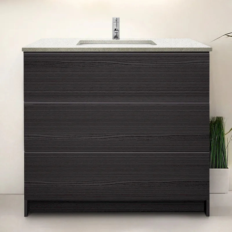 Element Standing 36 in x W x 22 in D x 35 in H Bathroom Vanity in Ebony with Galaxy Grey Quartz Top