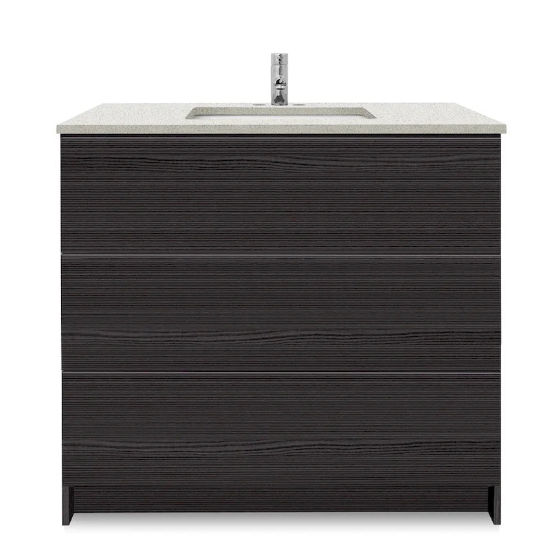 Element Standing 36 in x W x 22 in D x 35 in H Bathroom Vanity in Ebony with Galaxy Grey Quartz Top