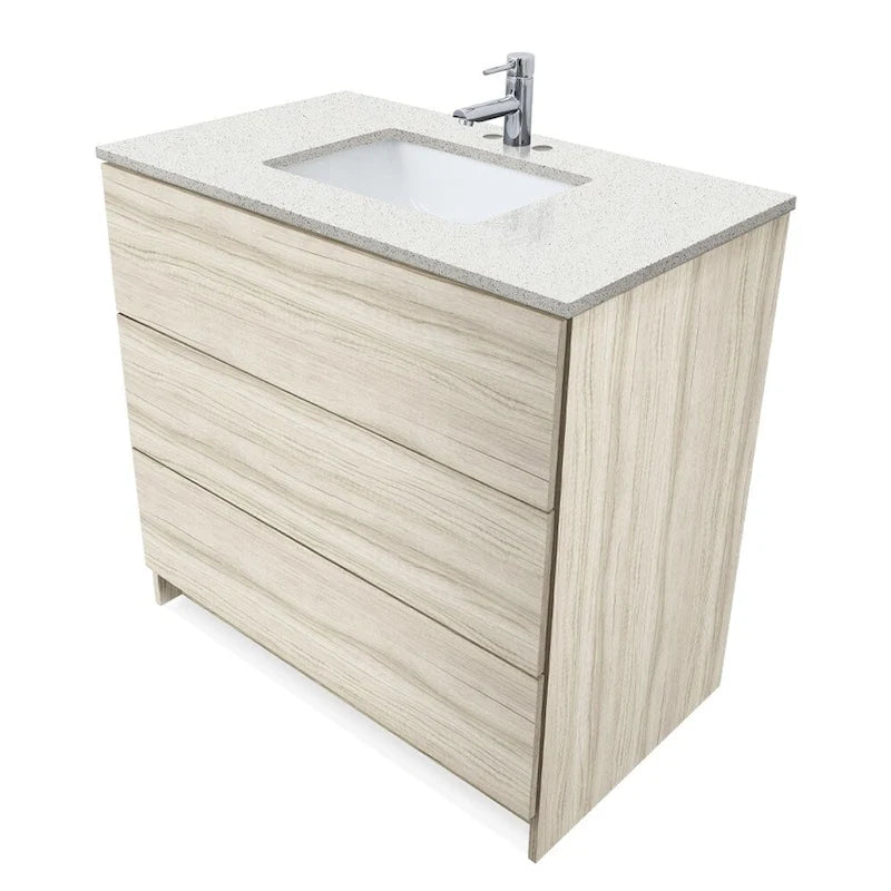 Element Standing 36 in x W x 22 in D x 35 in H Bathroom Vanity in Ebony with Galaxy Grey Quartz Top