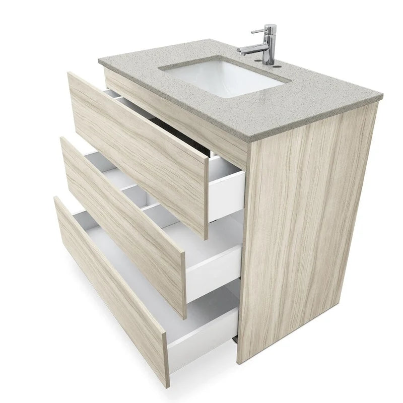 Element Standing 36 in x W x 22 in D x 35 in H Bathroom Vanity in Ebony with Galaxy Grey Quartz Top