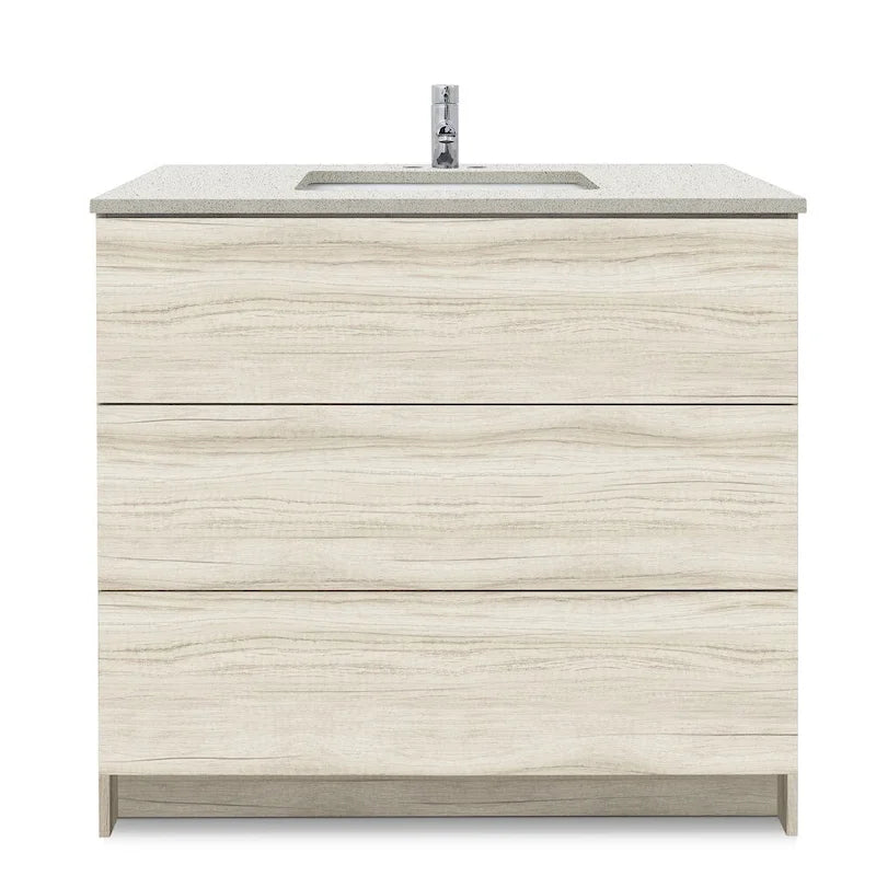 Element Standing 36 in x W x 22 in D x 35 in H Bathroom Vanity in Ebony with Galaxy Grey Quartz Top
