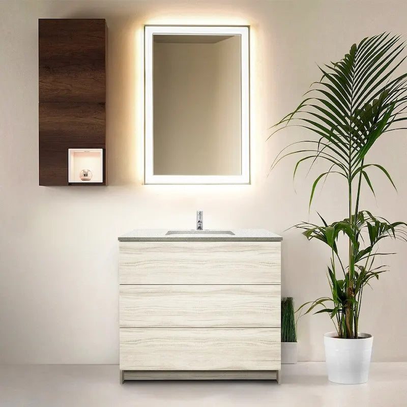 Element Standing 36 in x W x 22 in D x 35 in H Bathroom Vanity in Ebony with Galaxy Grey Quartz Top