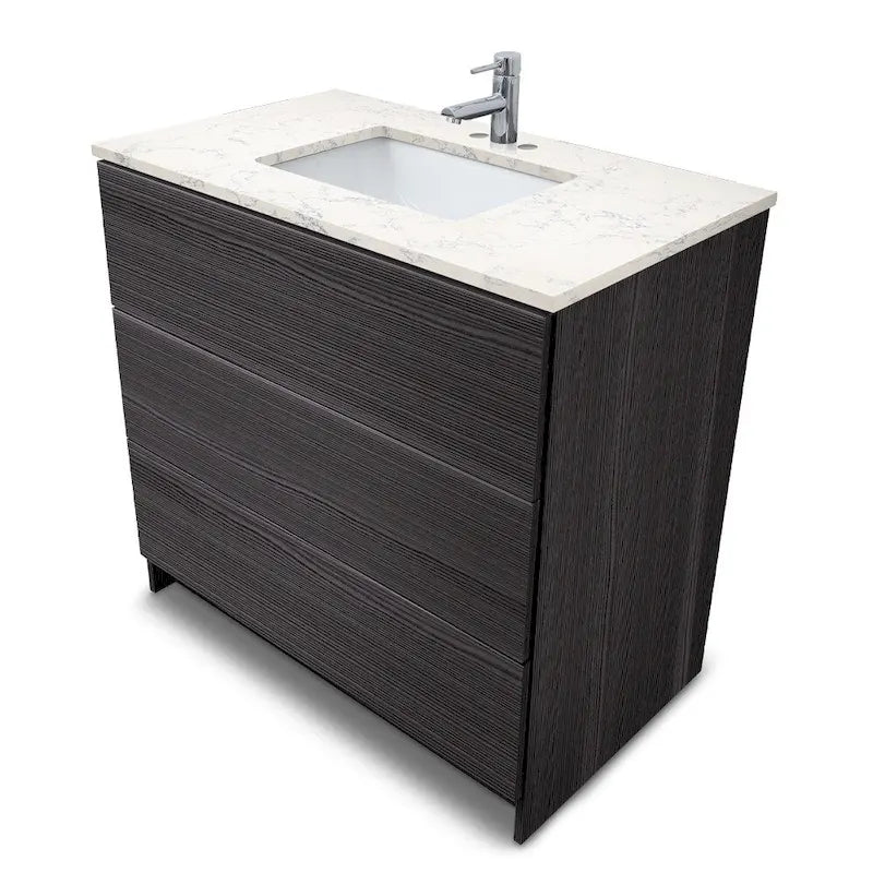 Element Standing 36 in x W x 22 in D x 35 in H Bathroom Vanity in Ebony with Galaxy Grey Quartz Top