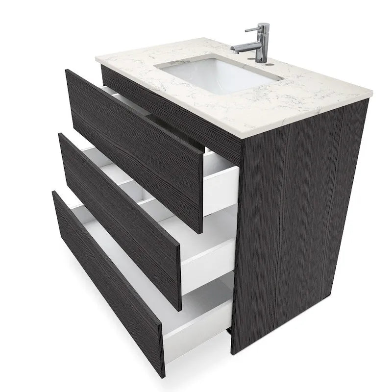 Element Standing 36 in x W x 22 in D x 35 in H Bathroom Vanity in Ebony with Galaxy Grey Quartz Top