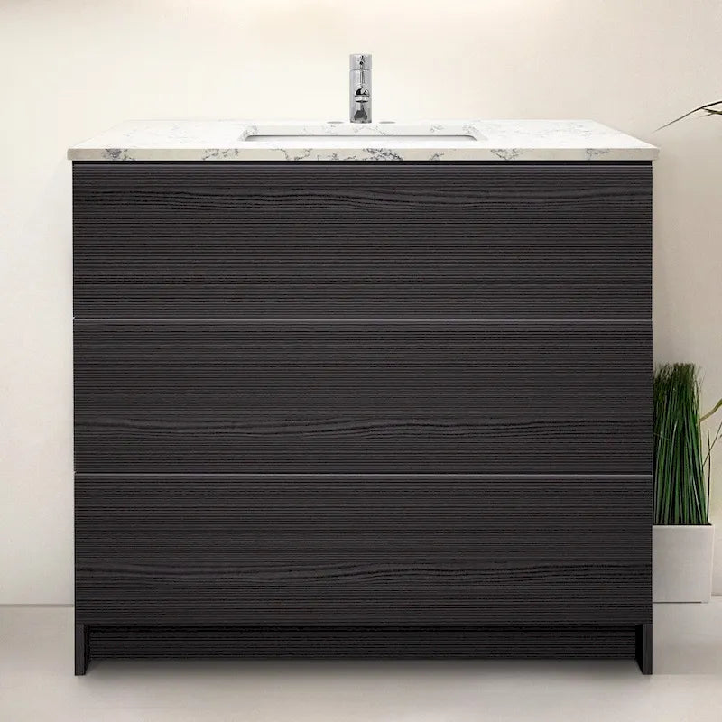 Element Standing 36 in x W x 22 in D x 35 in H Bathroom Vanity in Ebony with Galaxy Grey Quartz Top