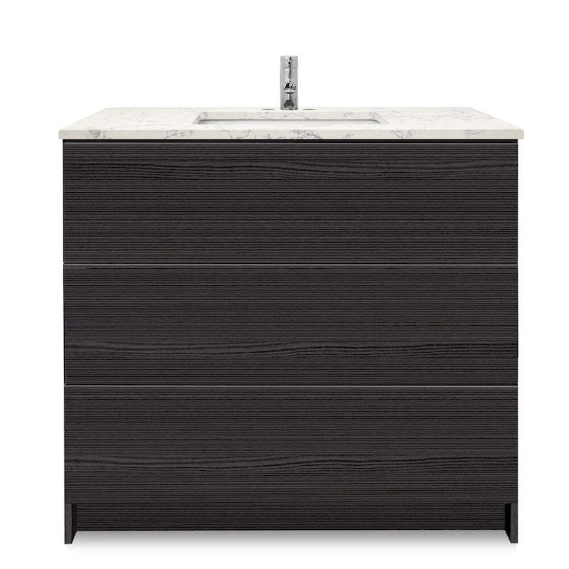 Element Standing 36 in x W x 22 in D x 35 in H Bathroom Vanity in Ebony with Galaxy Grey Quartz Top