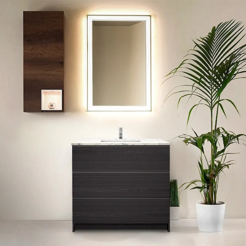 Element Standing 36 in x W x 22 in D x 35 in H Bathroom Vanity in Ebony with Galaxy Grey Quartz Top