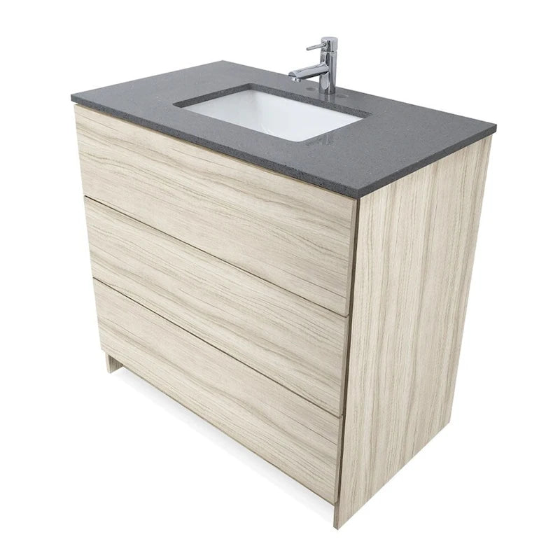Element Standing 36 in x W x 22 in D x 35 in H Bathroom Vanity in Ebony with Galaxy Grey Quartz Top