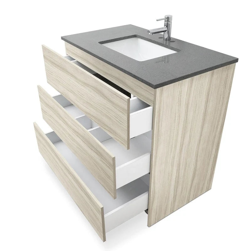 Element Standing 36 in x W x 22 in D x 35 in H Bathroom Vanity in Ebony with Galaxy Grey Quartz Top