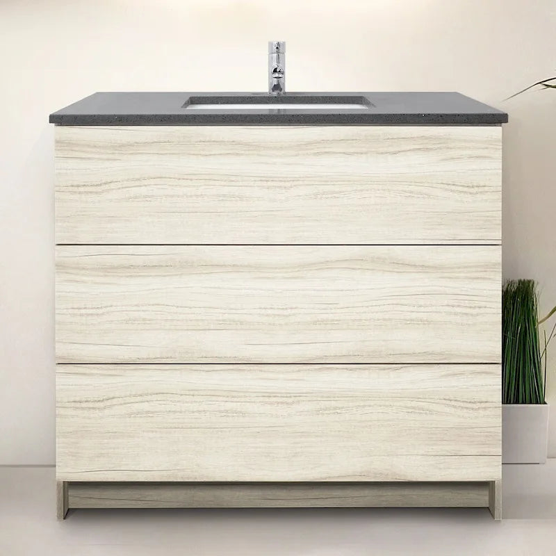 Element Standing 36 in x W x 22 in D x 35 in H Bathroom Vanity in Ebony with Galaxy Grey Quartz Top