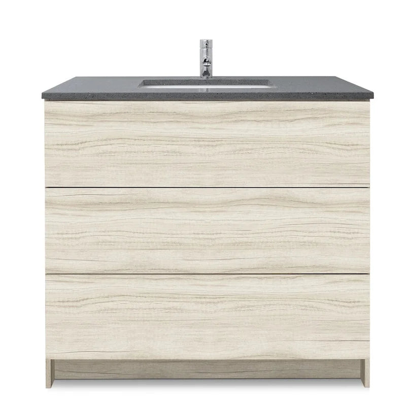 Element Standing 36 in x W x 22 in D x 35 in H Bathroom Vanity in Ebony with Galaxy Grey Quartz Top