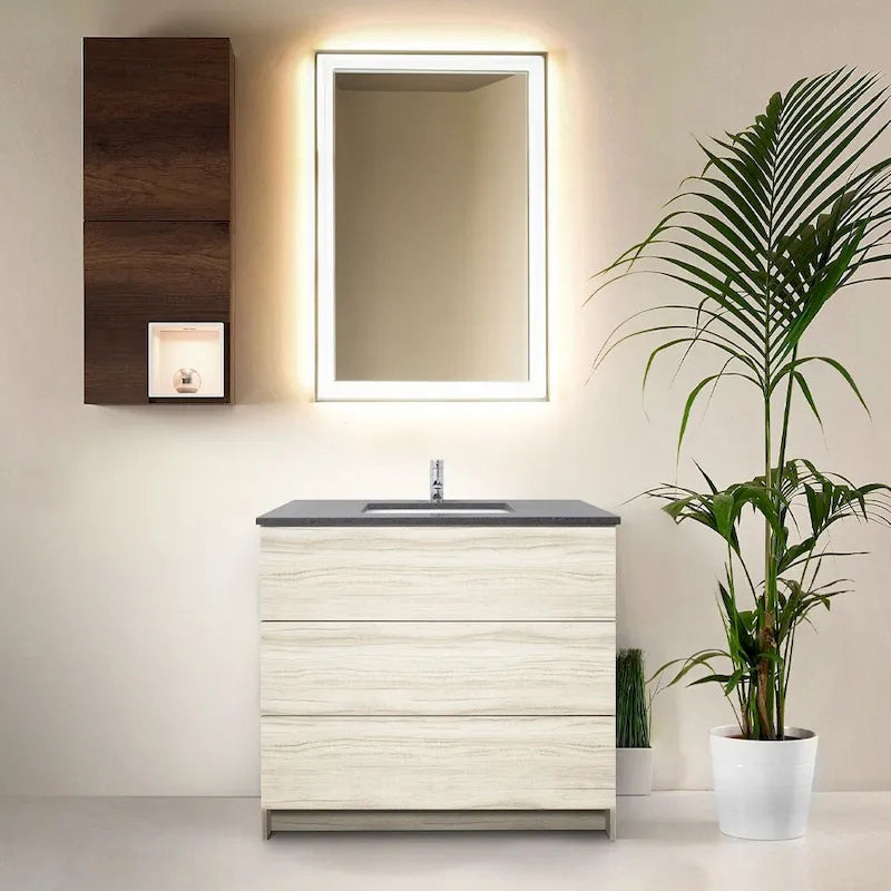 Element Standing 36 in x W x 22 in D x 35 in H Bathroom Vanity in Ebony with Galaxy Grey Quartz Top
