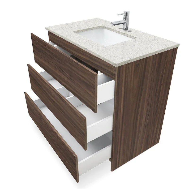 Element Standing 36 in x W x 22 in D x 35 in H Bathroom Vanity in Ebony with Galaxy Grey Quartz Top