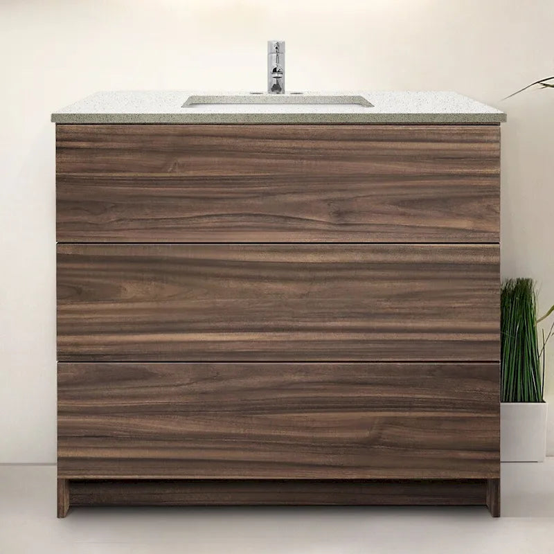 Element Standing 36 in x W x 22 in D x 35 in H Bathroom Vanity in Ebony with Galaxy Grey Quartz Top