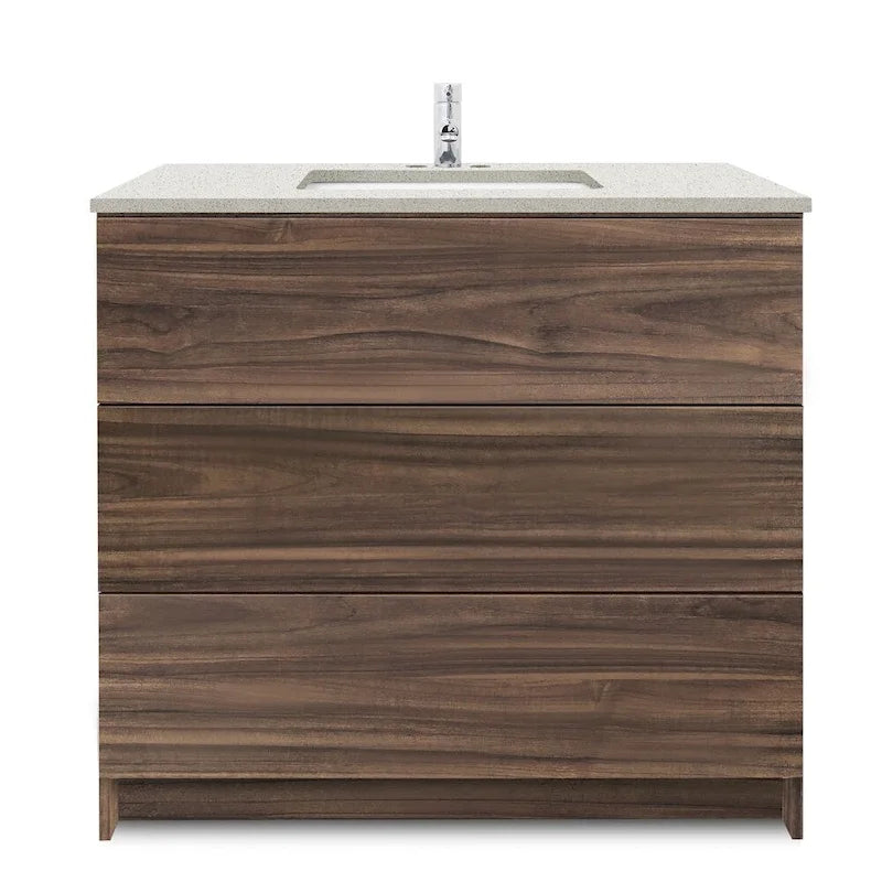 Element Standing 36 in x W x 22 in D x 35 in H Bathroom Vanity in Ebony with Galaxy Grey Quartz Top