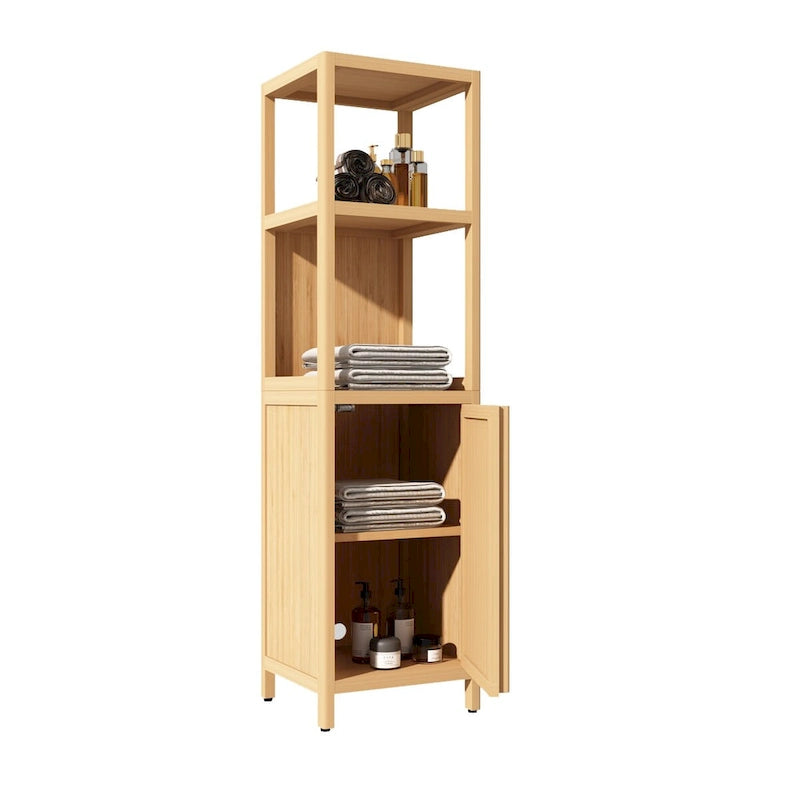 Bathroom Natural Bamboo Linen Tower Storage Cabinet