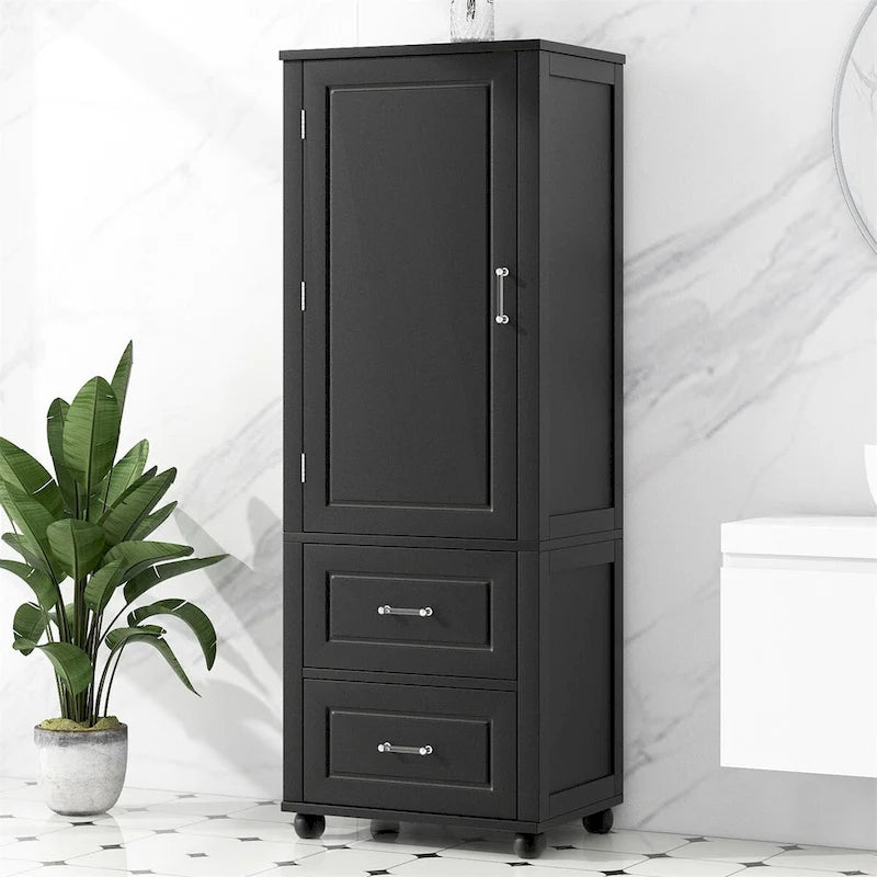 Tall Freestanding Bathroom Storage Cabinet with Two Drawers