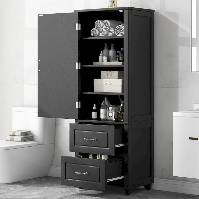 Tall Freestanding Bathroom Storage Cabinet with Two Drawers