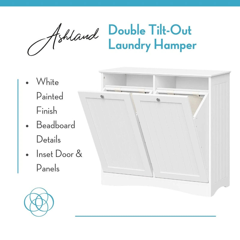 RiverRidge Ashland Double Tilt-Out Laundry Hamper Cabinet with Removable Cloth Storage Bags - White