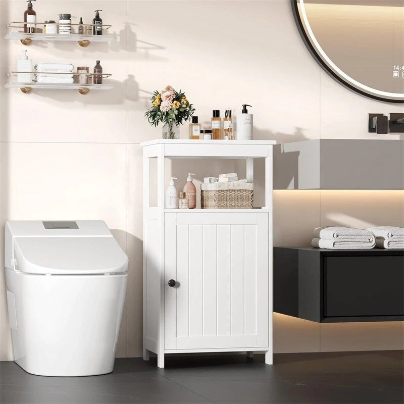 Bathroom Floor Storage Cabinet Bathroom Free Standing Storage Organizer with Single Door and Adjustable Shelf