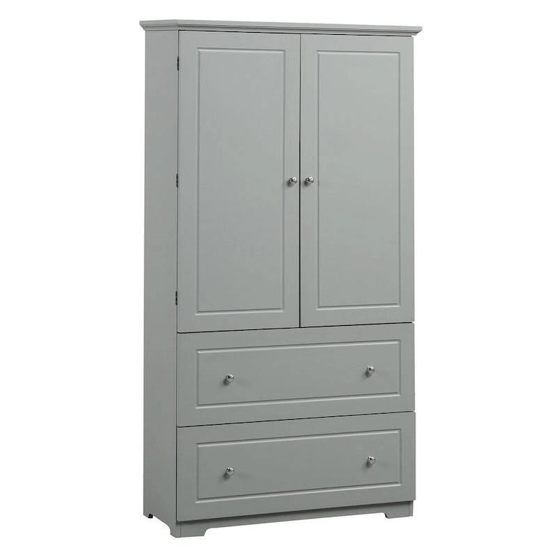 Wide Bathroom Storage Cabinet Freestanding Storage Cabinet with Two Drawers and Adjustable Shelf MDF Board with Painted Finish