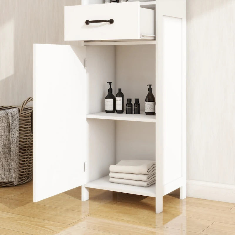 Floor Standing Cabinet with 1 Door and 1 Drawer, Tall Bathroom Storage Cabinet