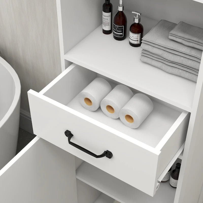 Floor Standing Cabinet with 1 Door and 1 Drawer, Tall Bathroom Storage Cabinet
