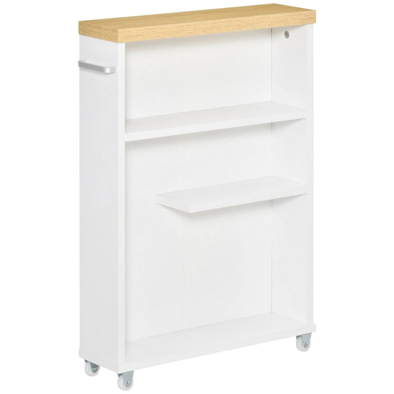 Slim Bathroom Cabinet with Wheels Storage Organizer, White