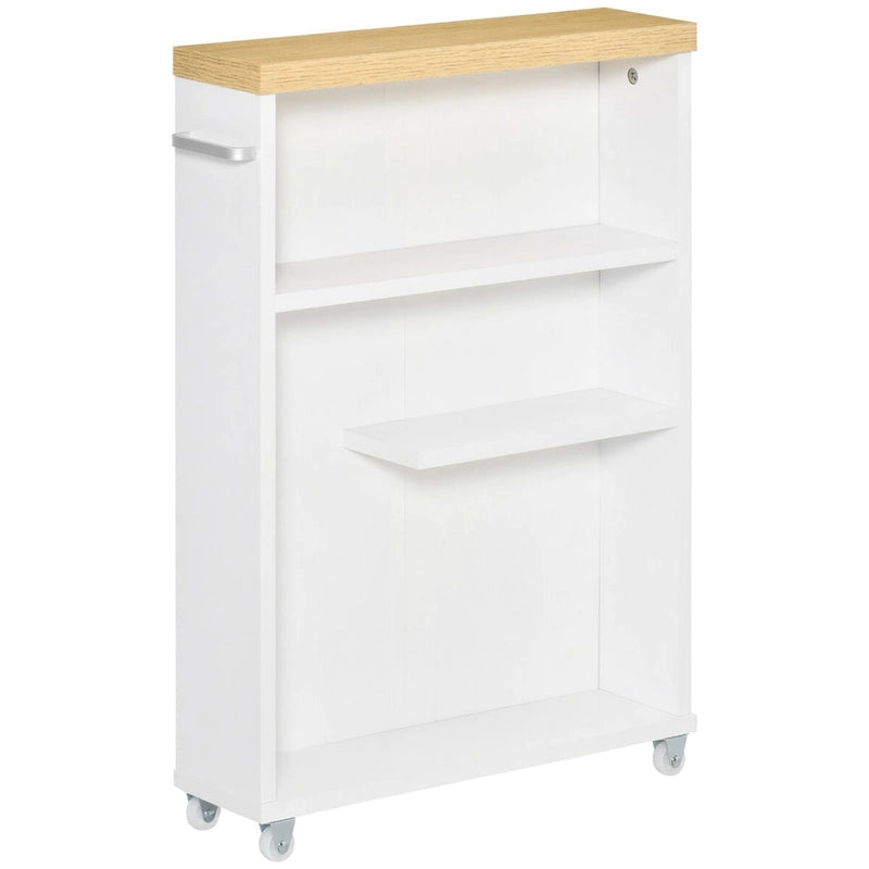 Slim Bathroom Cabinet with Wheels Storage Organizer, White