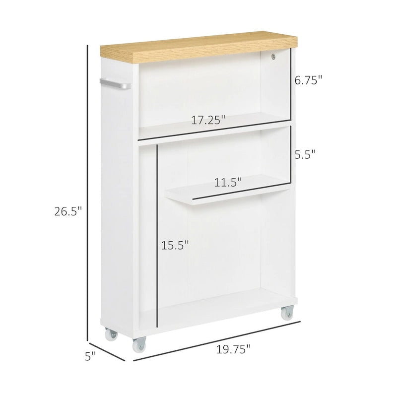 Slim Bathroom Cabinet with Wheels Storage Organizer, White