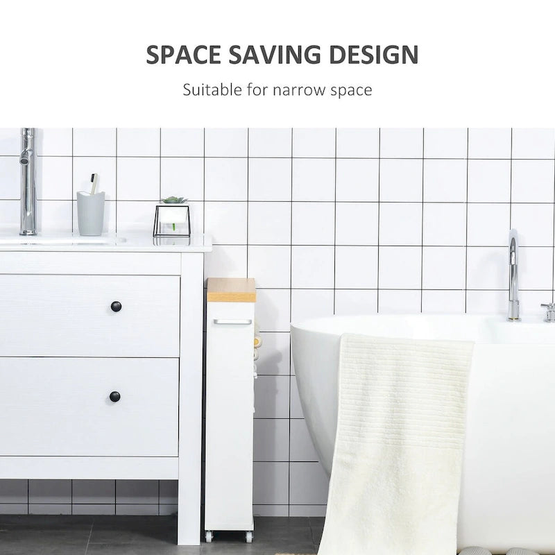 Slim Bathroom Cabinet with Wheels Storage Organizer, White