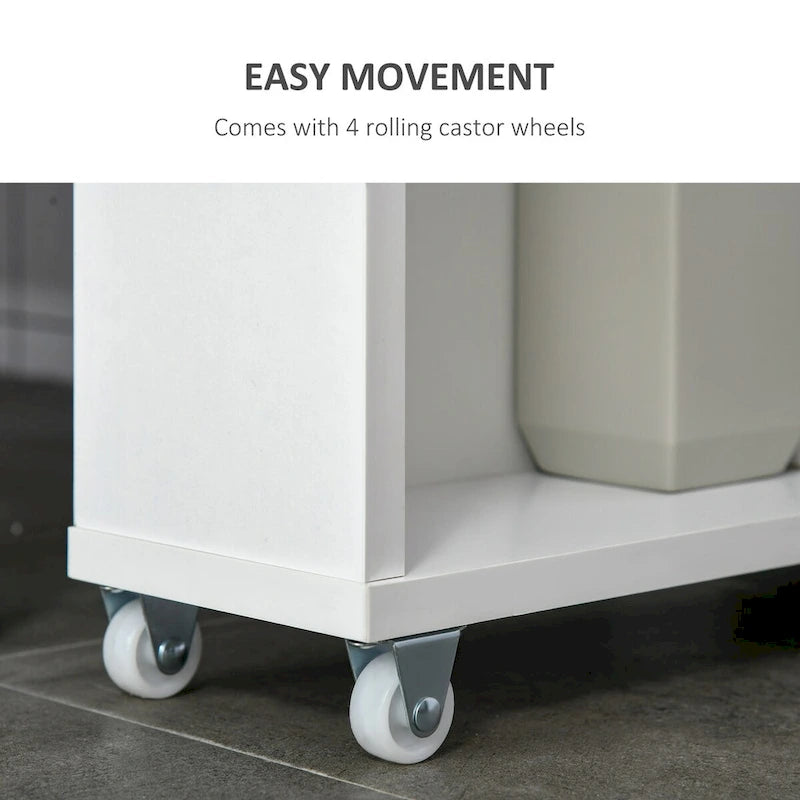 Slim Bathroom Cabinet with Wheels Storage Organizer, White