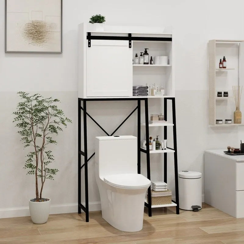 Over The Toilet Storage Cabinet, Bathroom Shelves Over Toilet with Sliding Barn Door