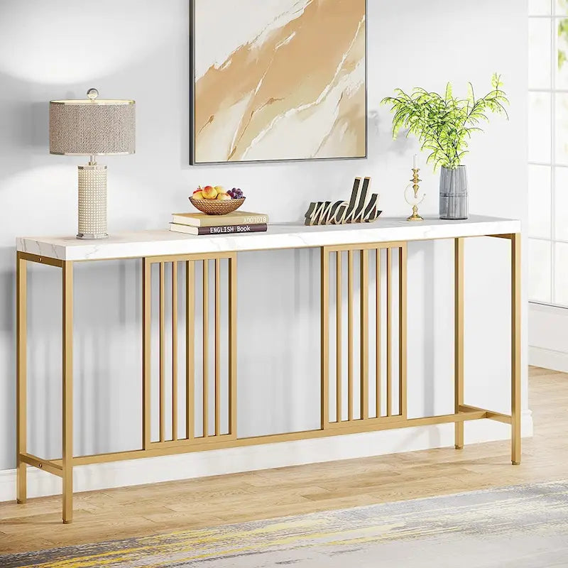 Console de canapé avec étagère de rangement ouverte, tables de canapé longues et étroites de style industriel